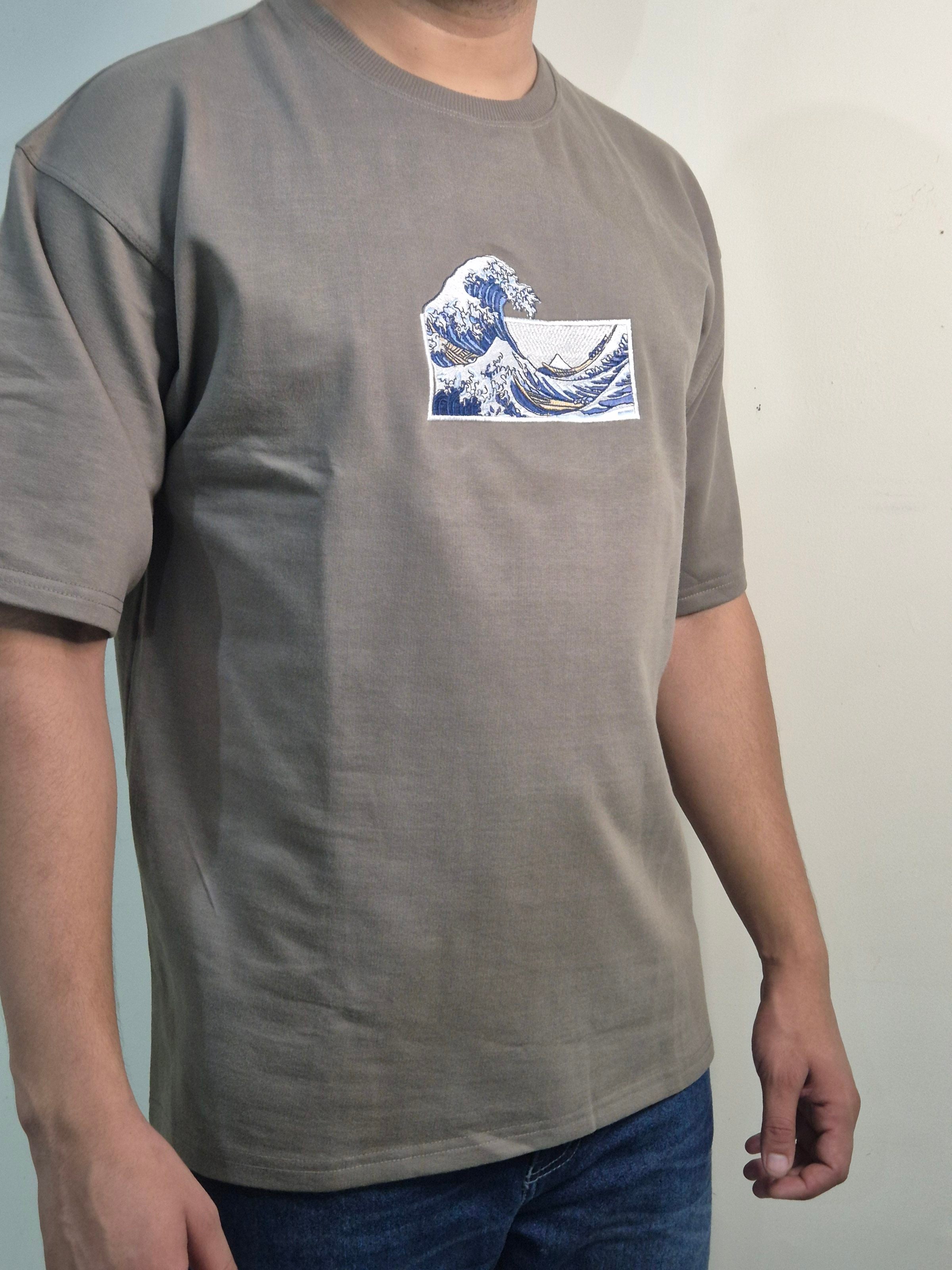 The Great Wave Olive Grey Oversized T-shirt