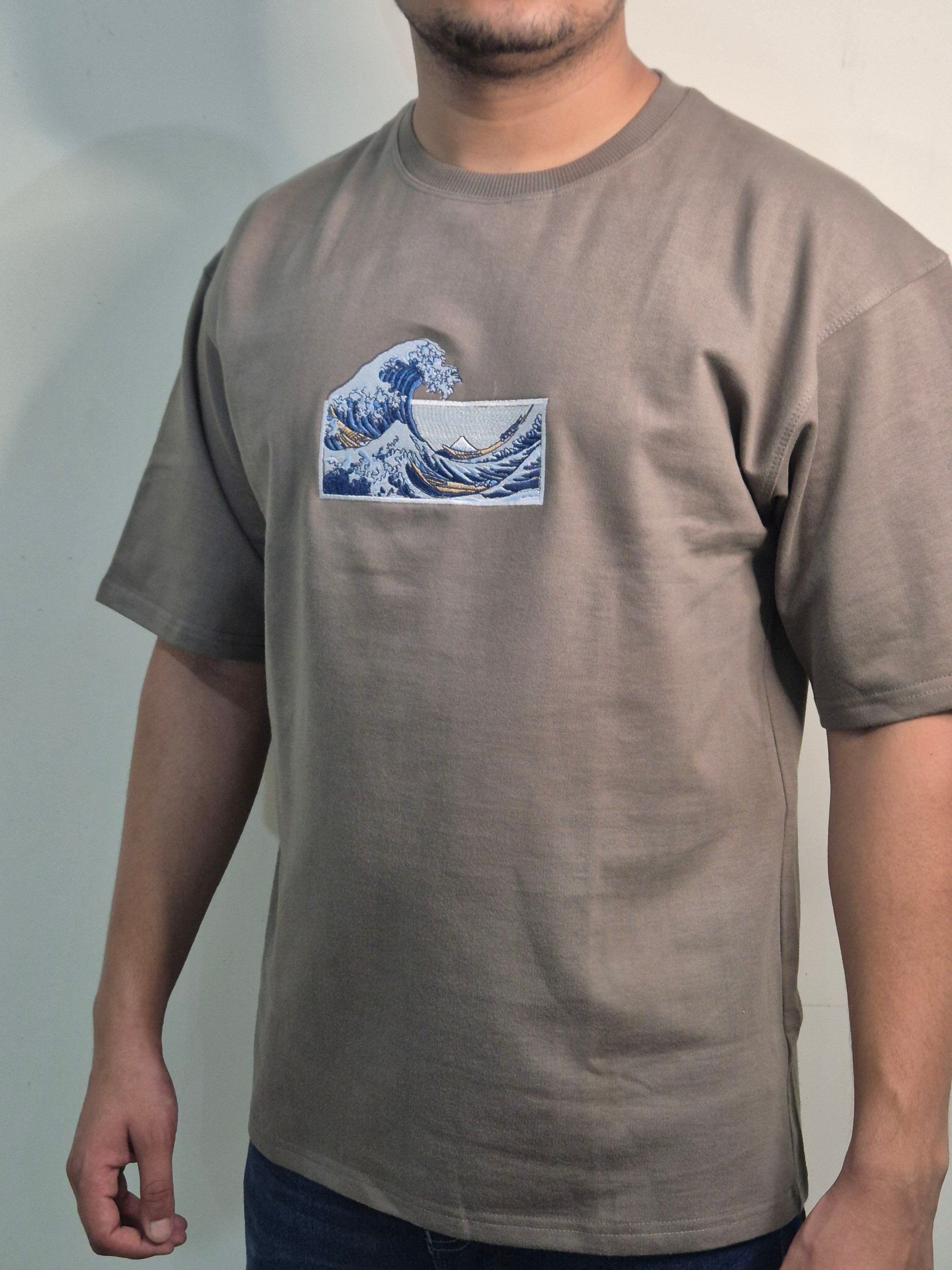 The Great Wave Olive Grey Oversized T-shirt