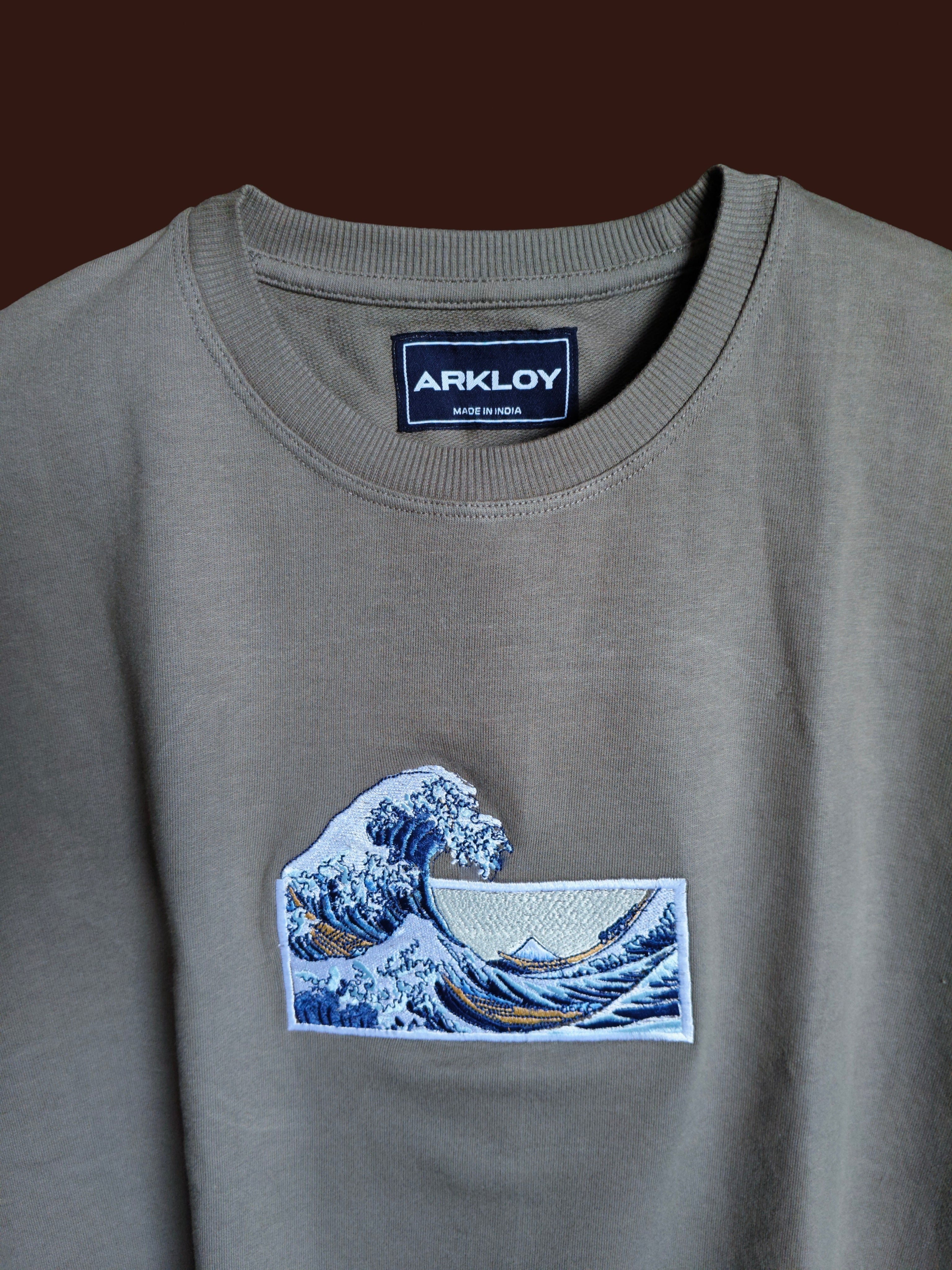 The Great Wave Olive Grey Oversized T-shirt
