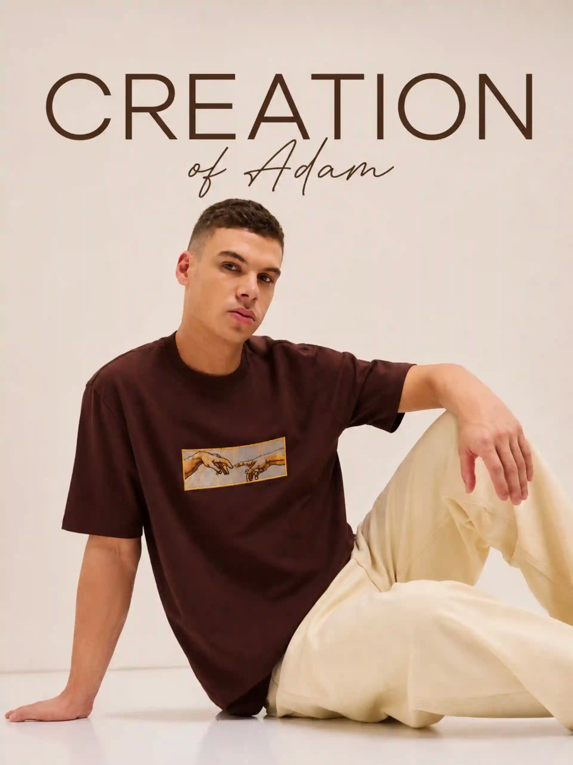 Creation Of Adam Burgundy Oversized T-Shirt by ARKLOY featuring premium streetwear graphic design