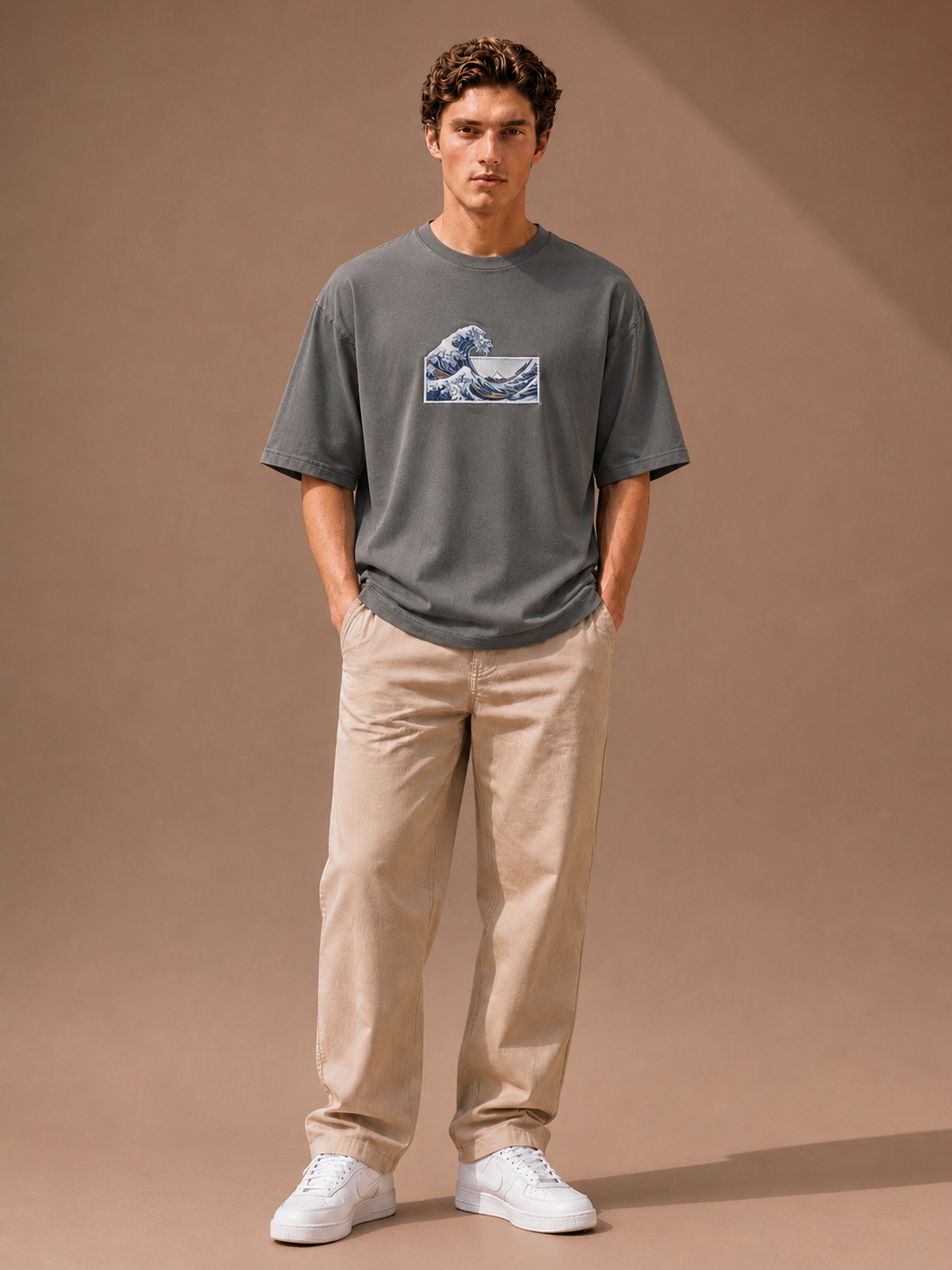 The Great Wave Olive Grey Oversized T-shirt