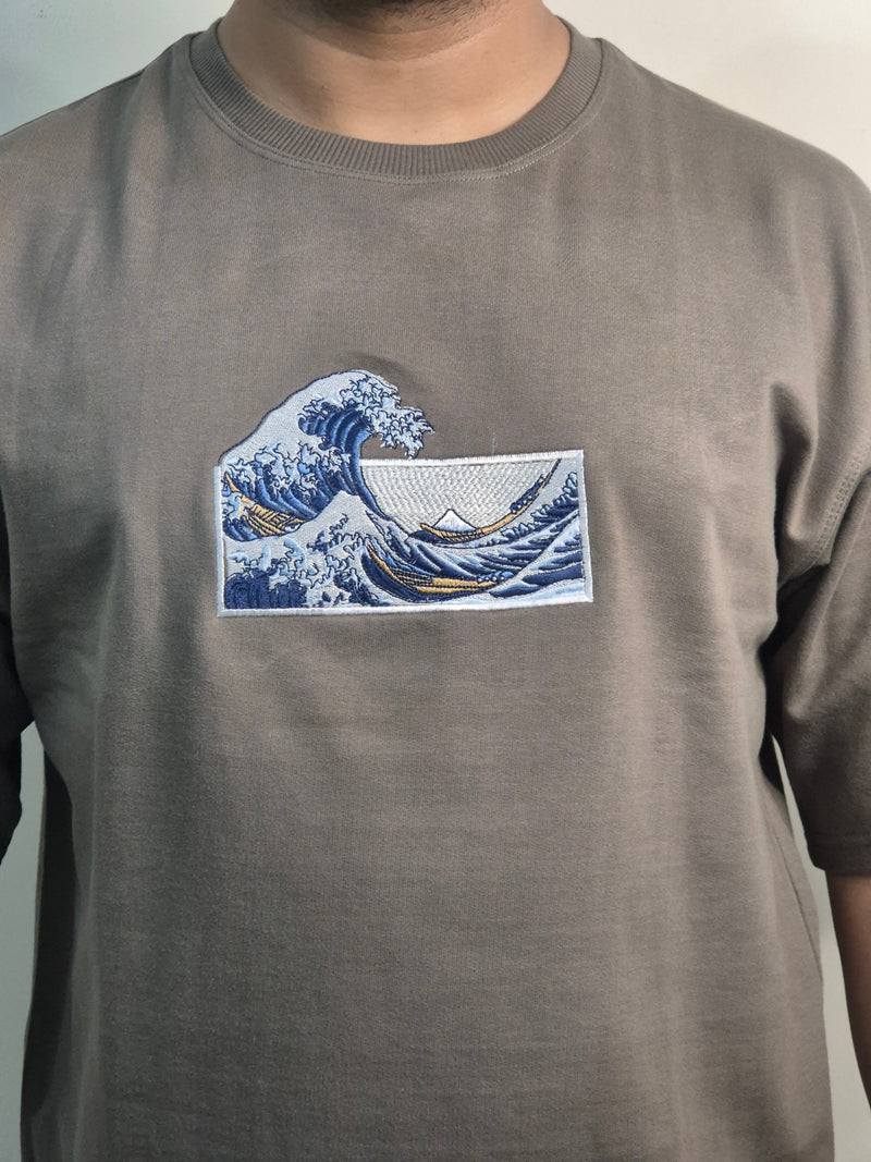 The Great Wave Olive Grey Oversized T-shirt