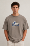 The Great Wave Olive Grey Oversized T-shirt