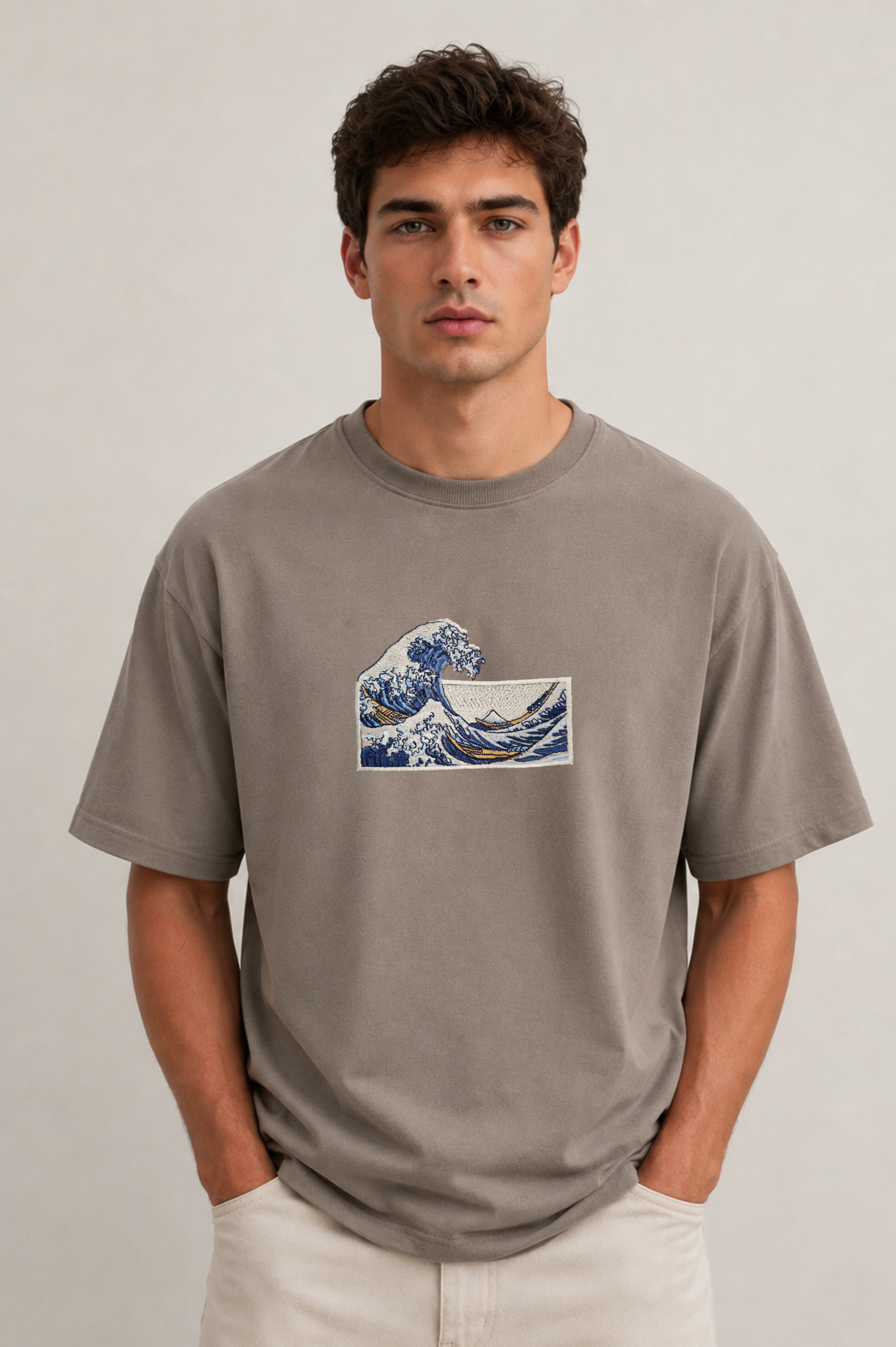 The Great Wave Olive Grey Oversized T-shirt