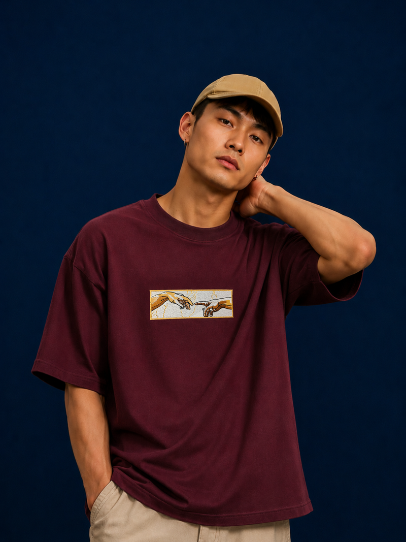 Creation Of Adam Burgundy Oversized T-shirt