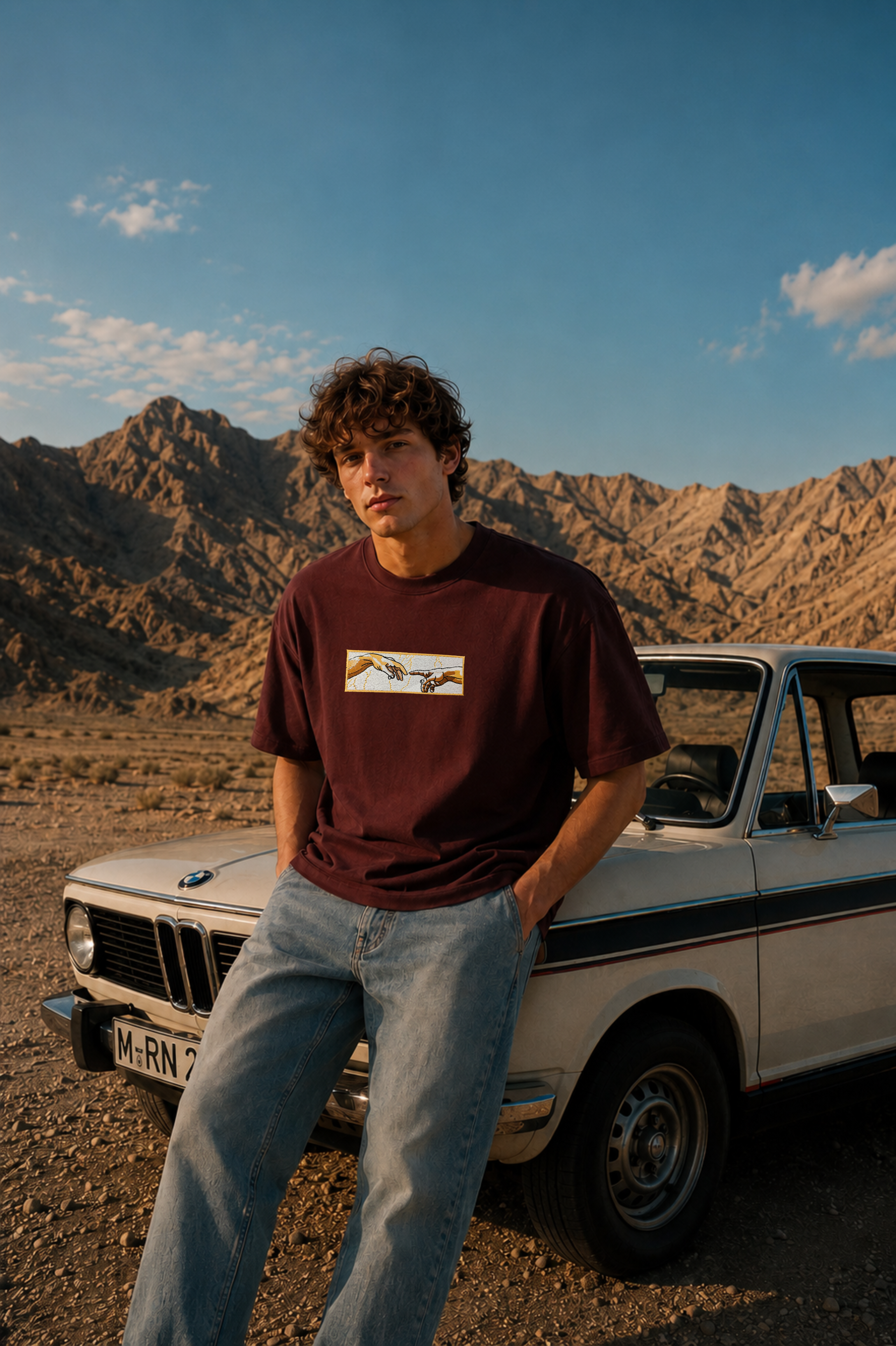 Creation Of Adam Burgundy Oversized T-shirt